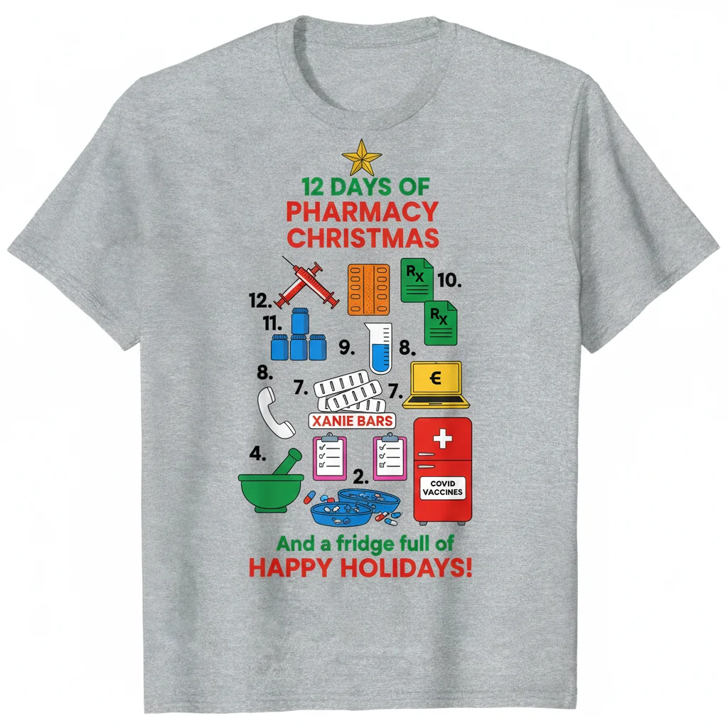 Días de Farmacia Navidad Camiseta Esencial 100% Algodón Anillo-Hilado