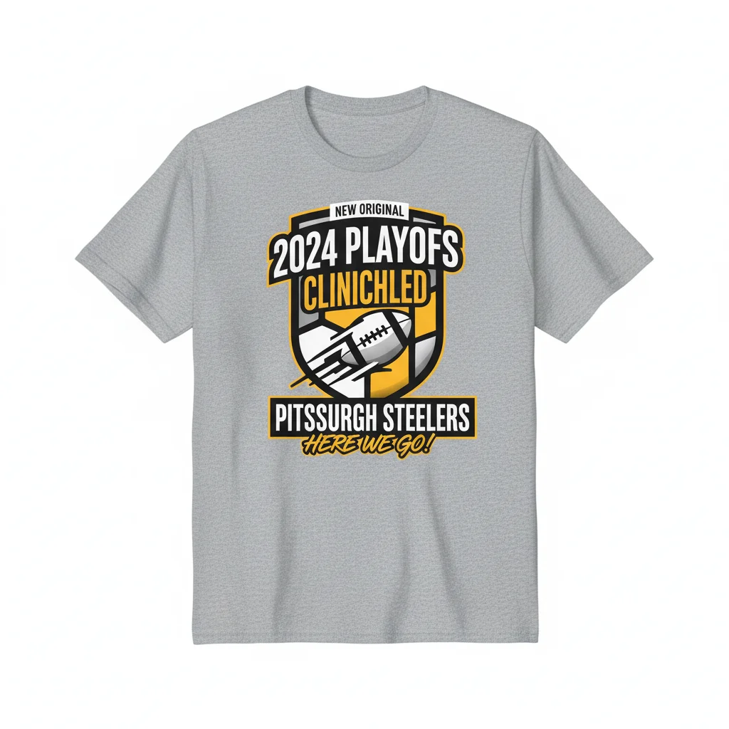Pittsburgh Steelers 2024 Playoffs Clinched Graphic Tee - Official Here We Go Shirt