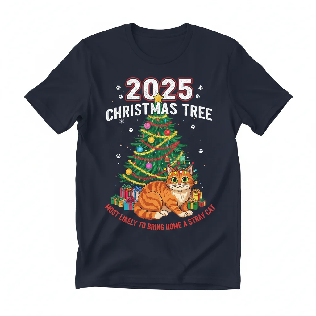 2025 Christmas Tree Stray Cat Shirt