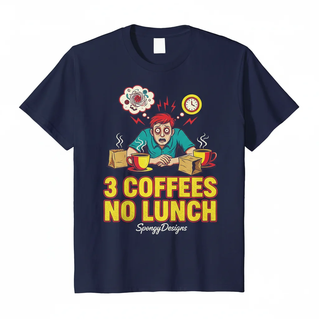 3 Coffees No Lunch Meme T-Shirt - Essential Unisex Graphic Tee