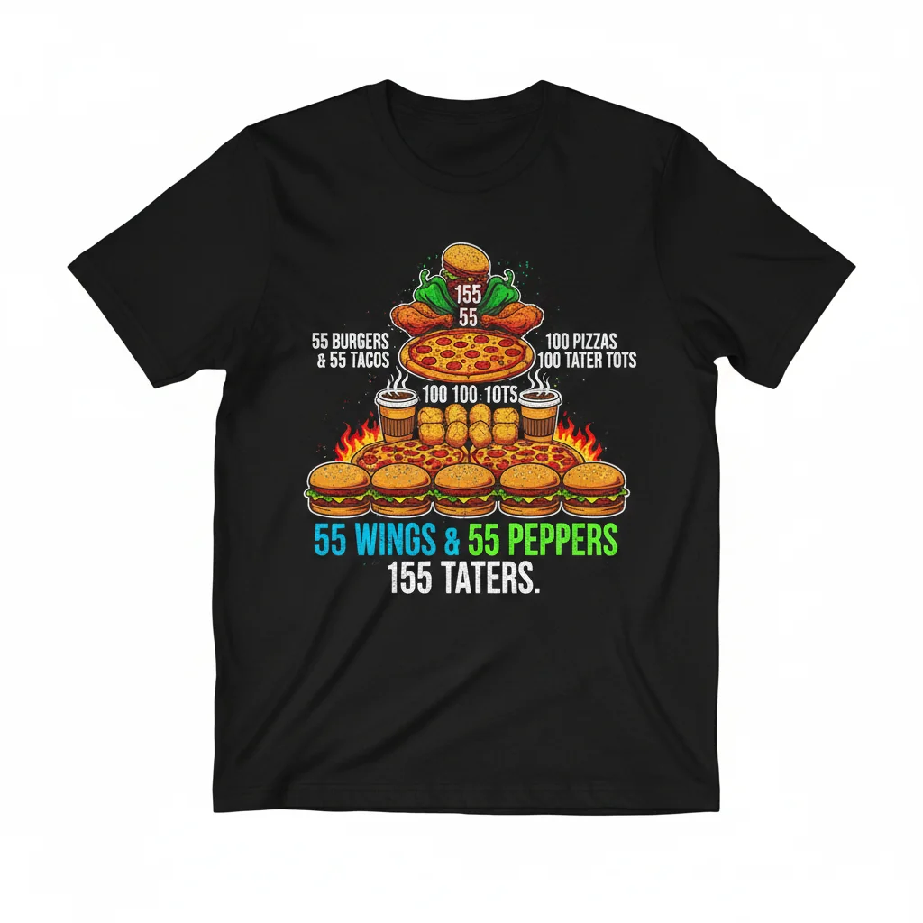 55 Burgers 55 Tacos Meme T-Shirt | Durable & Ultra-Soft Cotton Tee