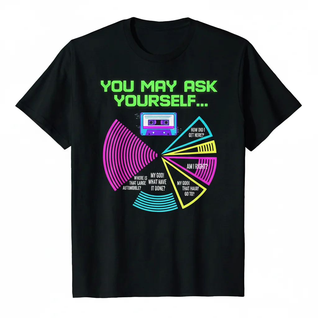 Camiseta Esencial Retro Letras Música Años 80 - You May Ask Yourself Gráfico Circular