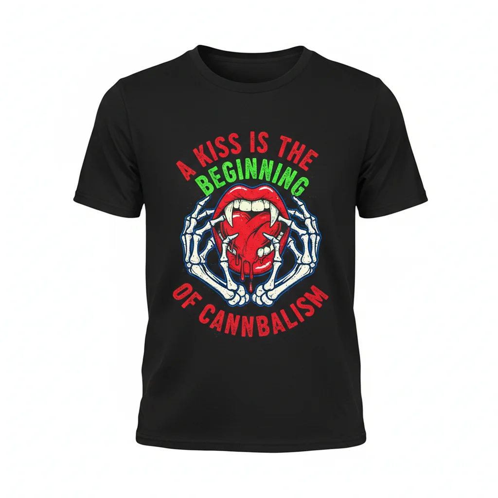 "A Kiss is the Beginning of Cannibalism" Quote T-Shirt | Edgy Graphic Tee for Men & Women