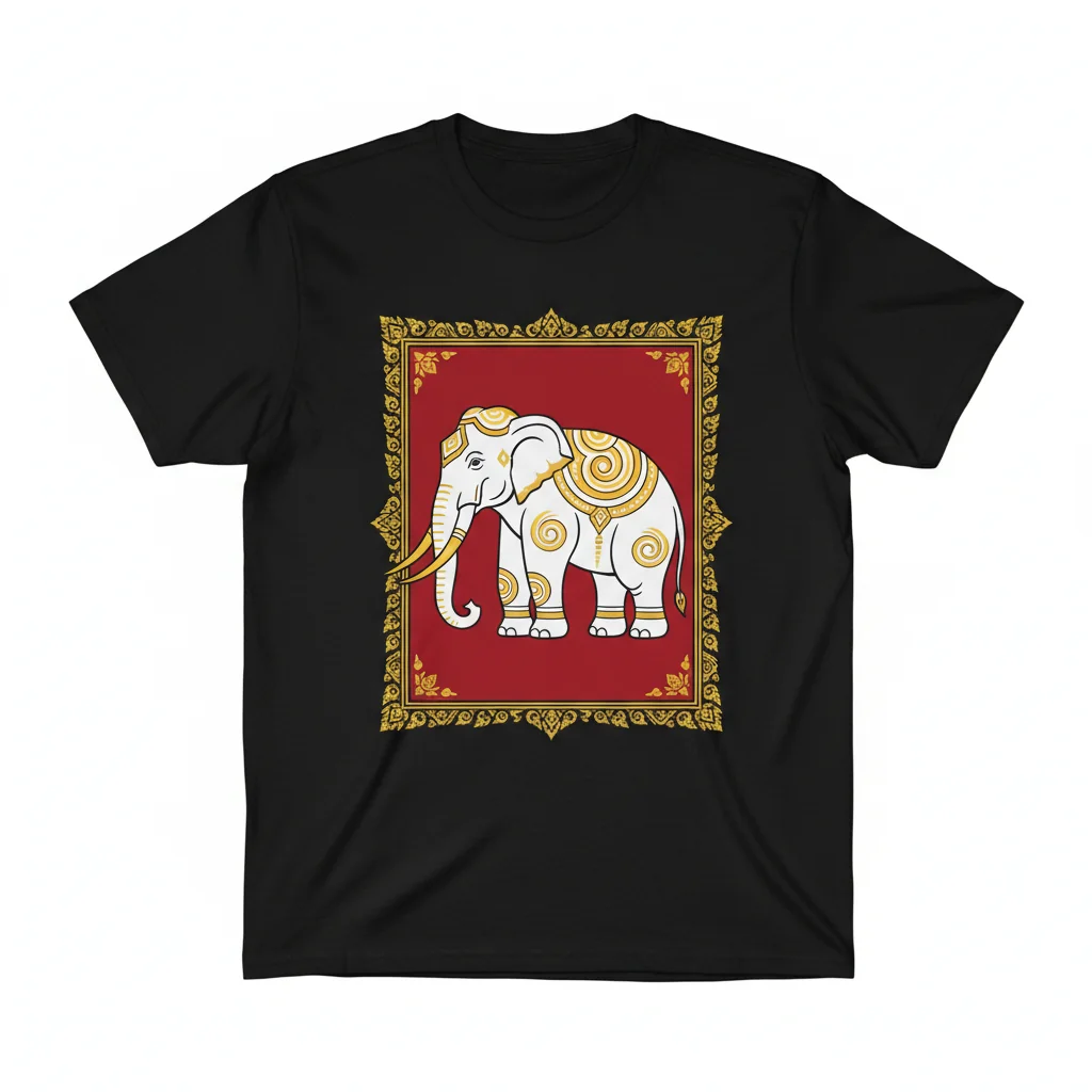 Thai White Elephant Flag T-Shirt - King Rama III Siam Historic Sacred Elephant Tee