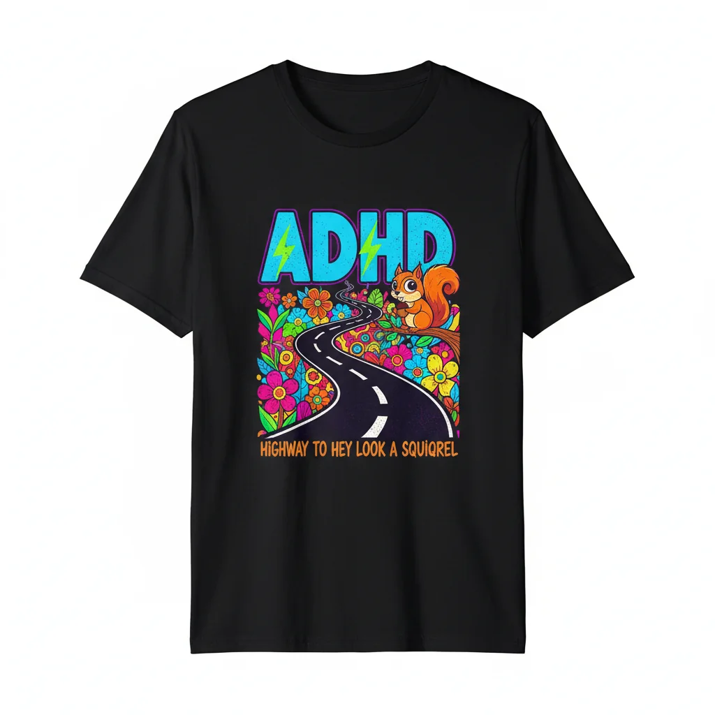 ADHD Highway To Hey Look A Squirrel Premium T-Shirt | Durable & Pre-Shrunk