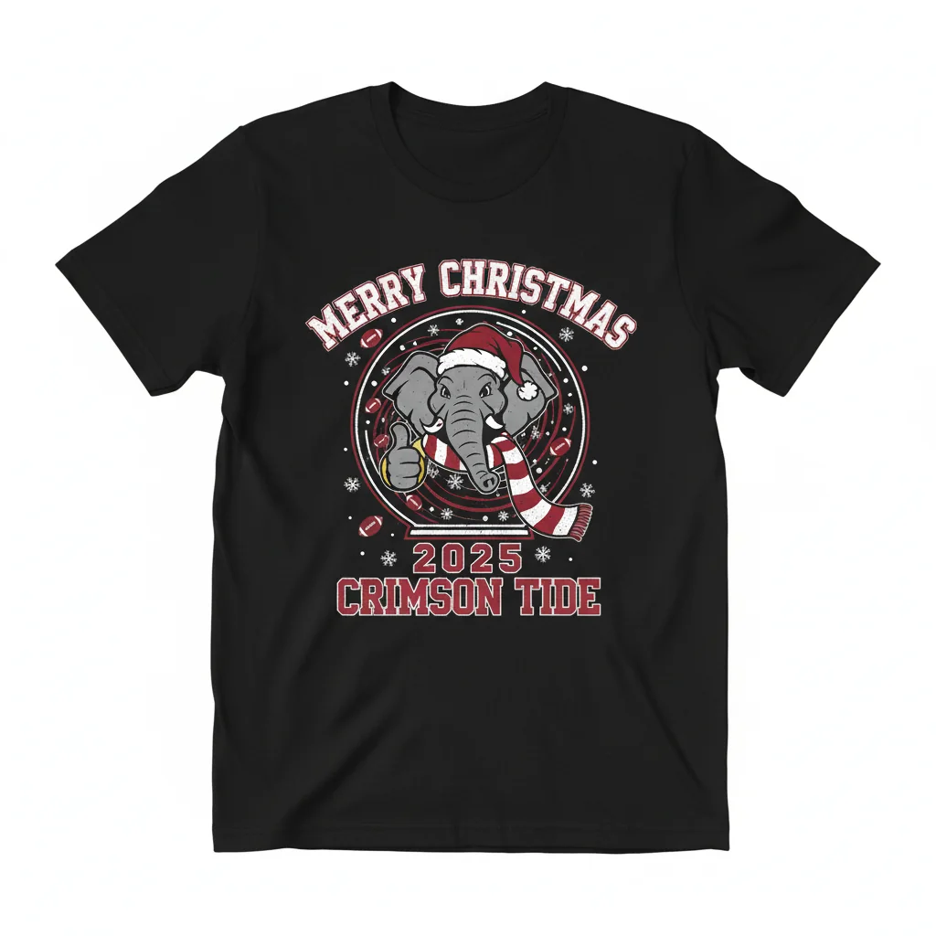 Alabama Crimson Tide Merry Christmas 2025 Mascot T-Shirt - Official NCAA Fan Apparel