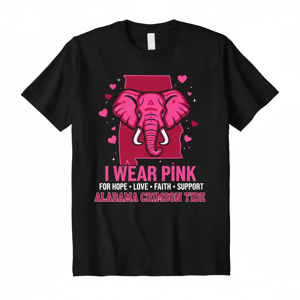 Alabama Crimson Tide Pink Ribbon Hope & Support Tee - Durable, Pre-Shrunk Comfort