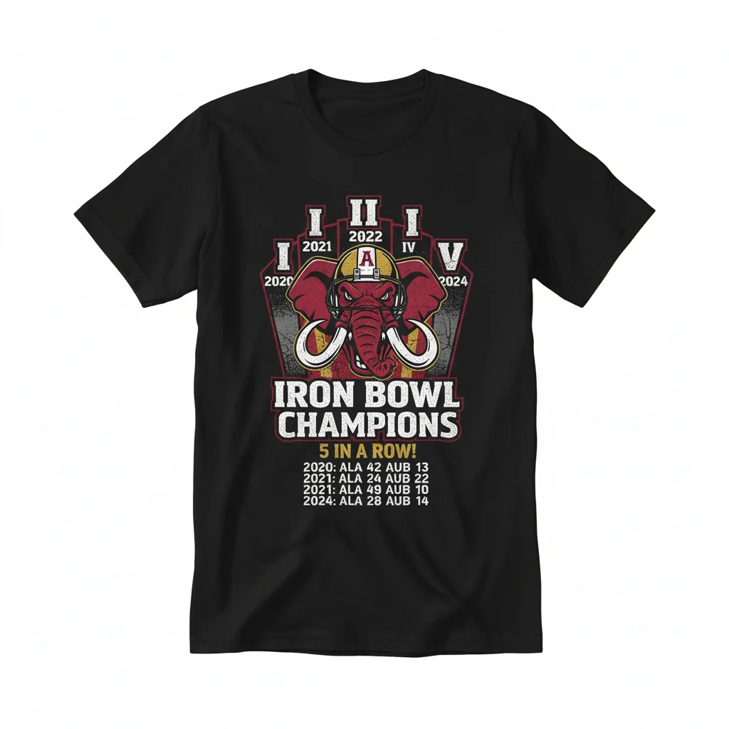 Crimson Tide Iron Bowl Champions 5-in-a-Row Shirt - Unmatched Durability & Comfort