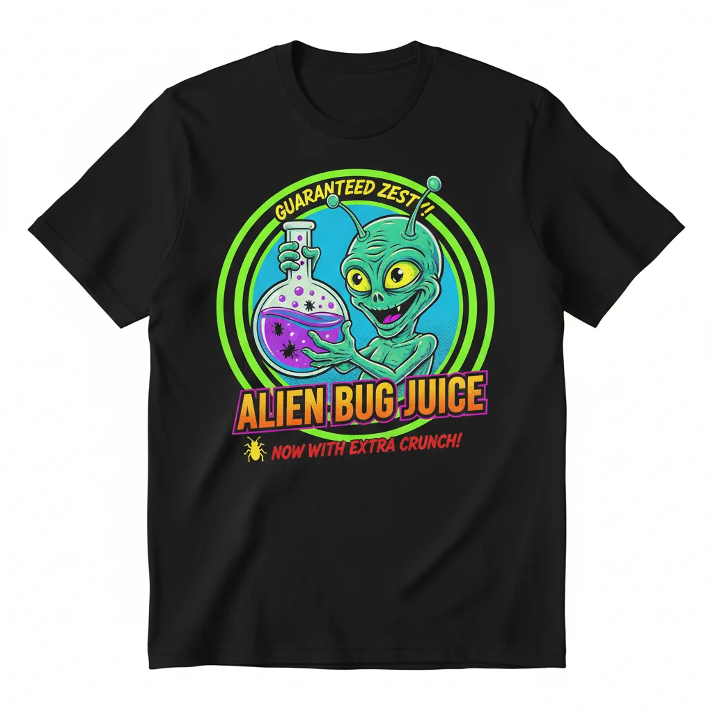Camiseta Esencial "Alien Bug Juice Logo" – 100% Algodón Peinado, Ajuste Retail