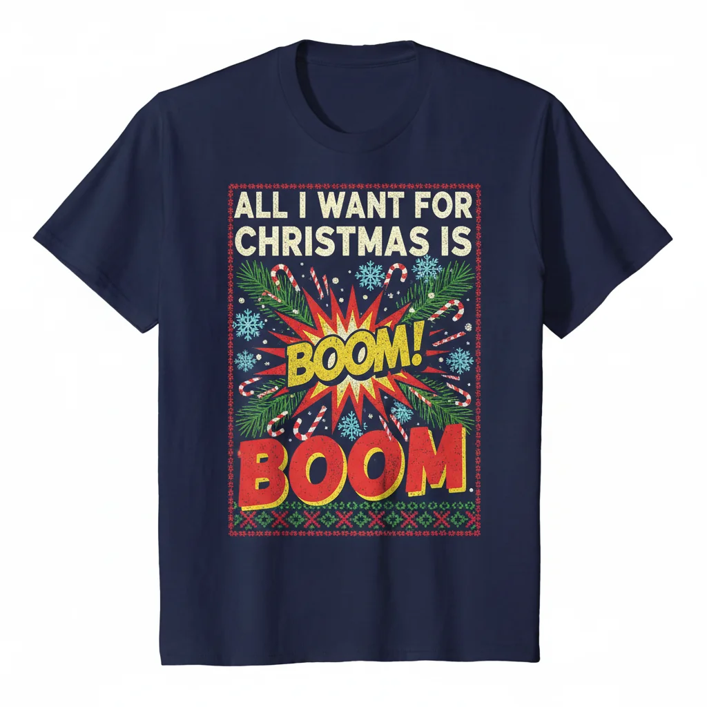 All I Want for Christmas is Boom: The Ultimate Ugly Christmas Shirt - Fade-Resistant & Comfortable