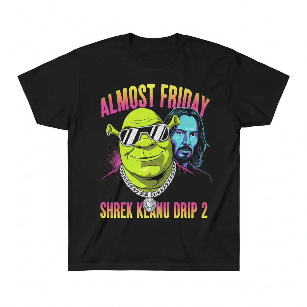 Shrek Keanu Drip 2 Graphic Tee | Almost Friday Meme Shirt