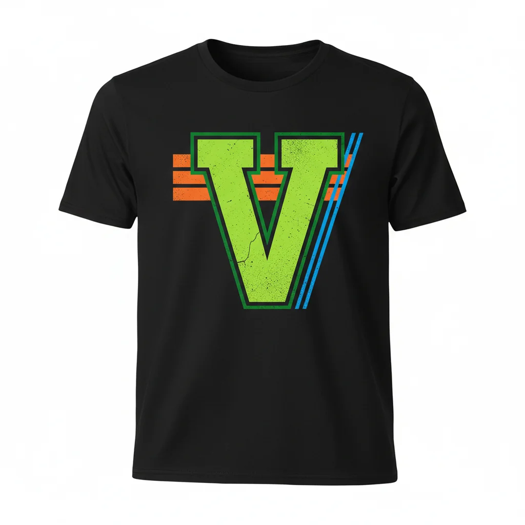 Bold Green V Alphabet Sports Letter Essential T-Shirt - Ultra-Durable & Fade-Resistant