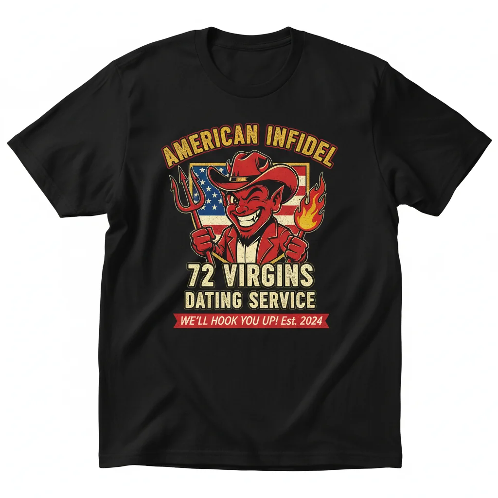 American Infidel '72 Virgins Dating Service' Premium Graphic Tee