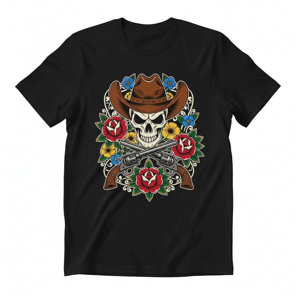 Durable "American Traditional Cowboy Skull Tattoo" Unisex T-Shirt – Fade-Resistant & Comfortable