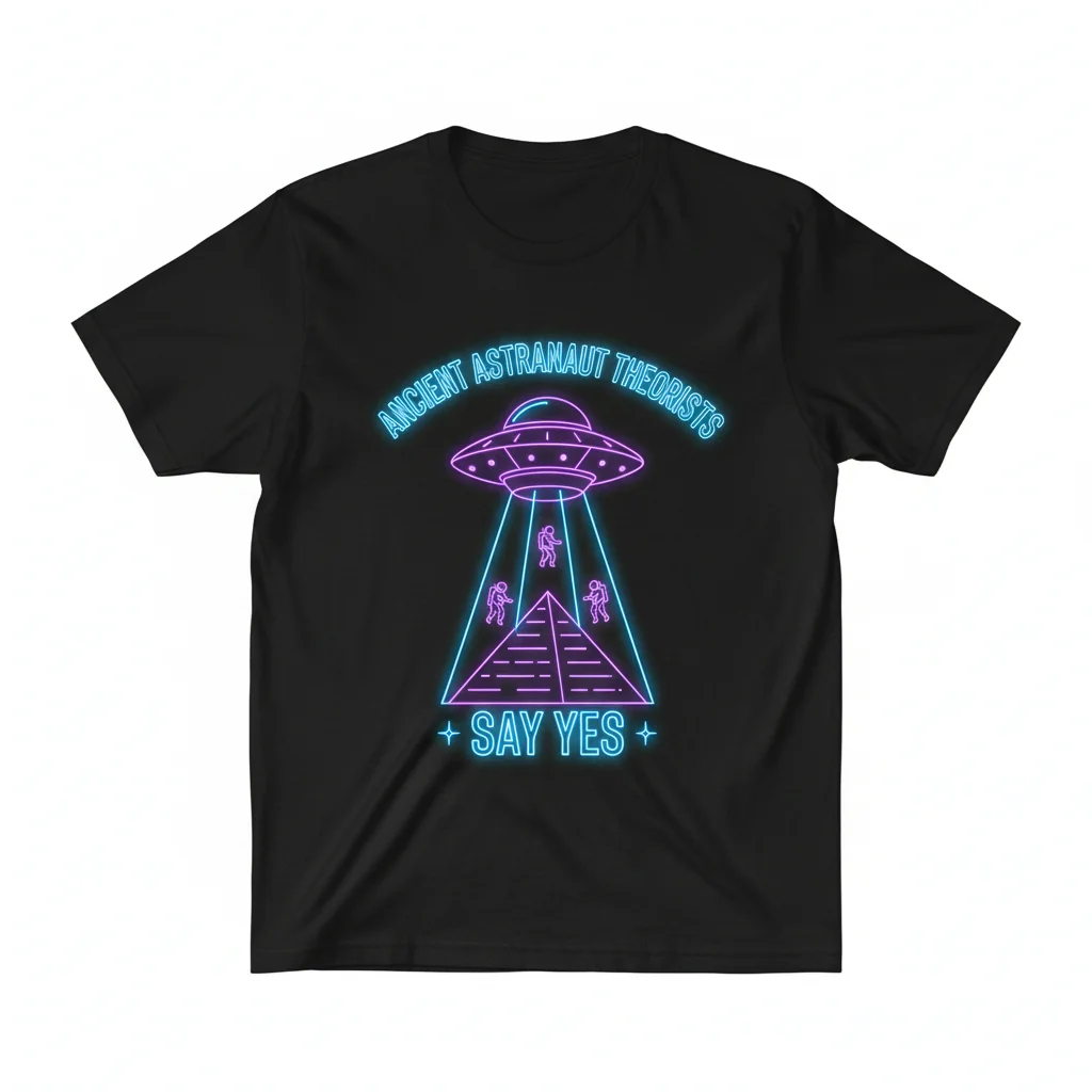 Ancient Astronaut Theorists Say Yes - Blue Neon Aliens UFO Theory T-Shirt