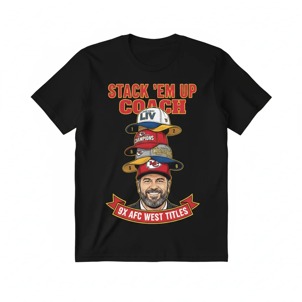 Andy Reid 9X AFC West Titles Stack 'em Up Chiefs Coach T-Shirt