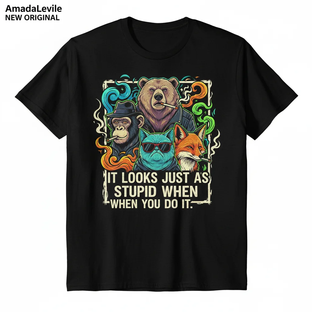 Animals Smoking 'Stupid When You Do It' Graphic Tee