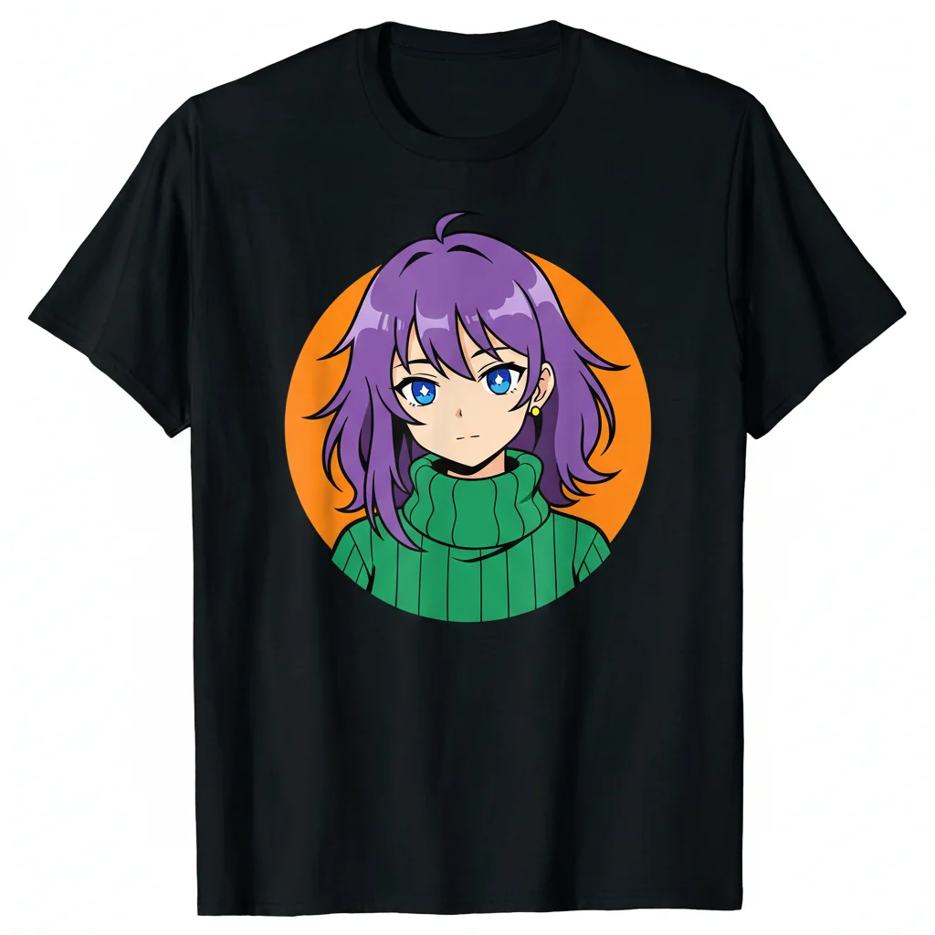 Anime Girl Turtleneck Essential T-Shirt – Vibrant & Durable Comfort