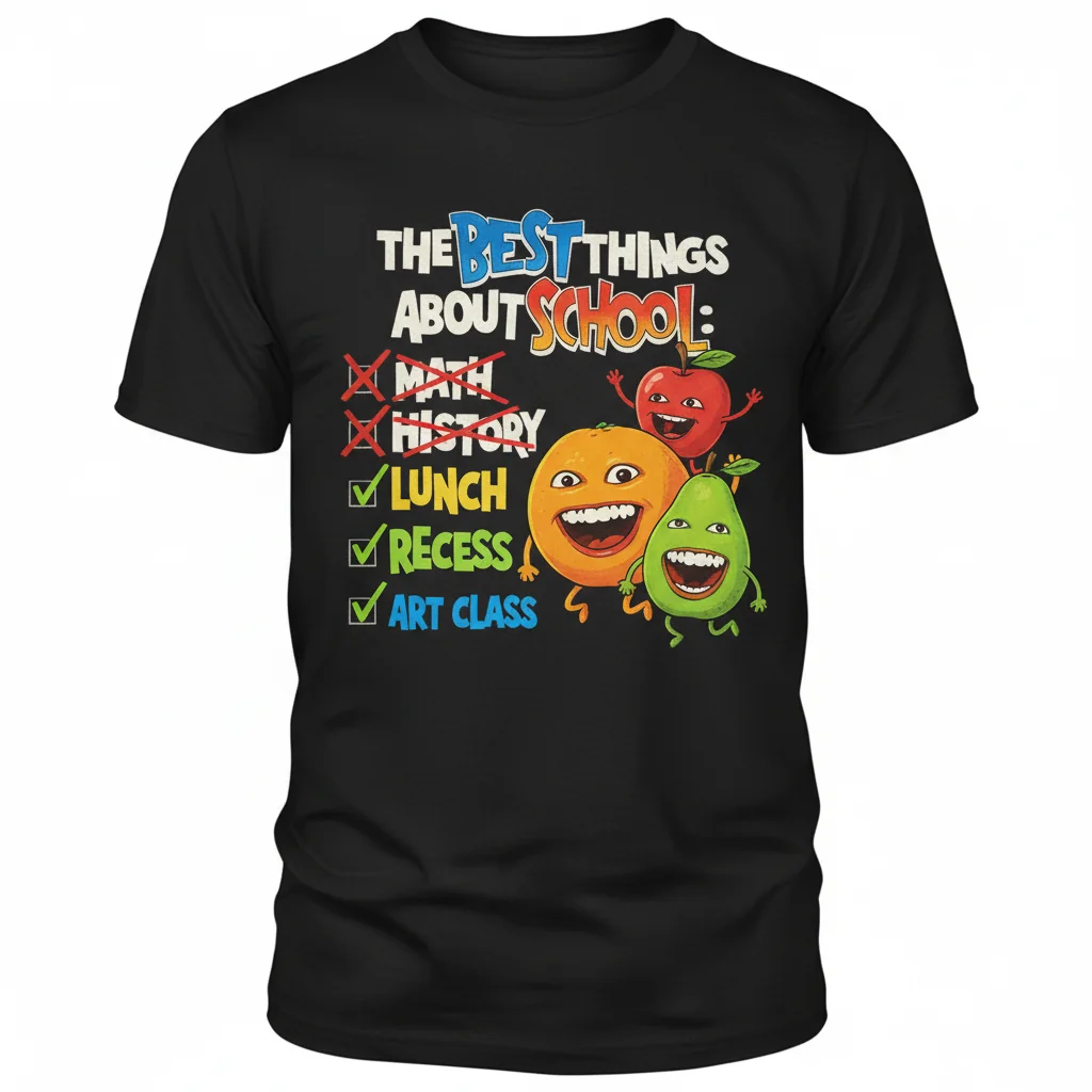 Annoying Orange 'Best Things About School' Youth & Adult Essential T-Shirt - Premium Cotton Graphic Tee