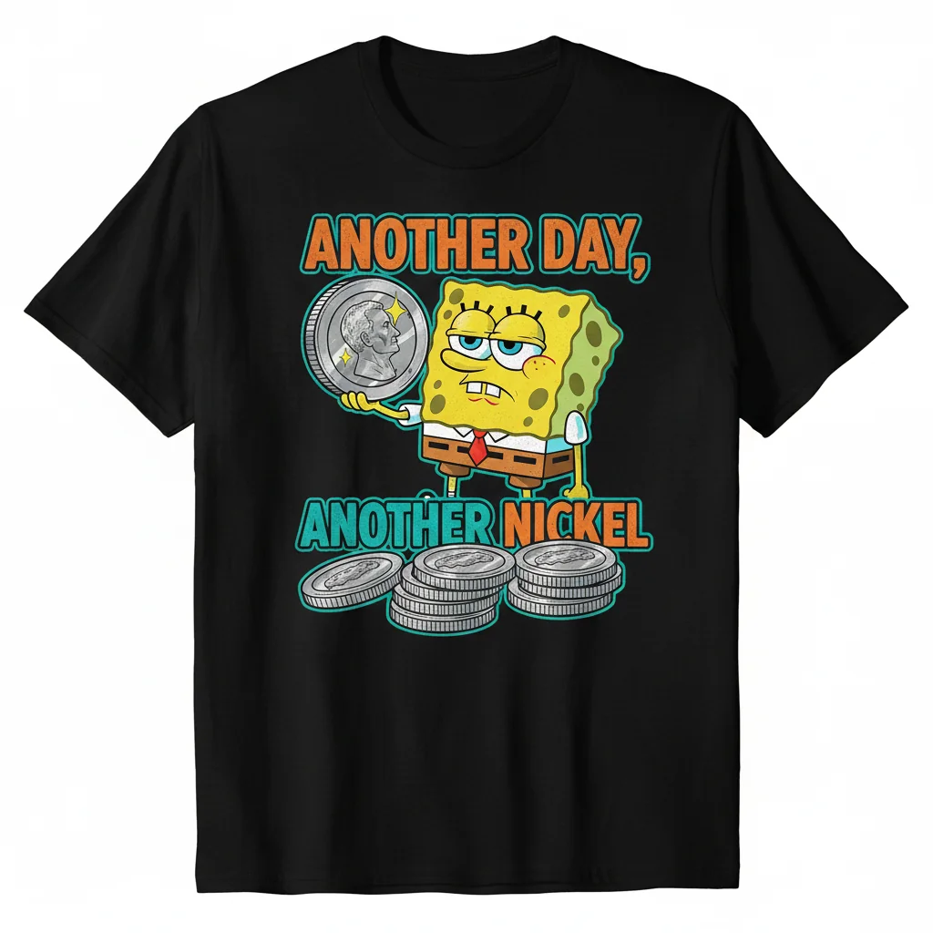 SpongeBob SquarePants 'Another Day, Another Nickel' Essential T-Shirt - Premium Ring-Spun Cotton Tee