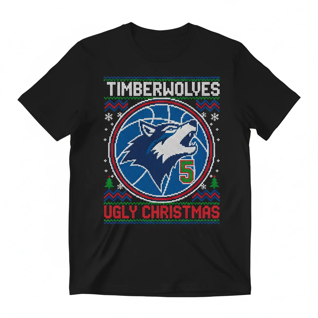 Anthony Edwards Minnesota Timberwolves Ugly Christmas Sweater Style T-Shirt