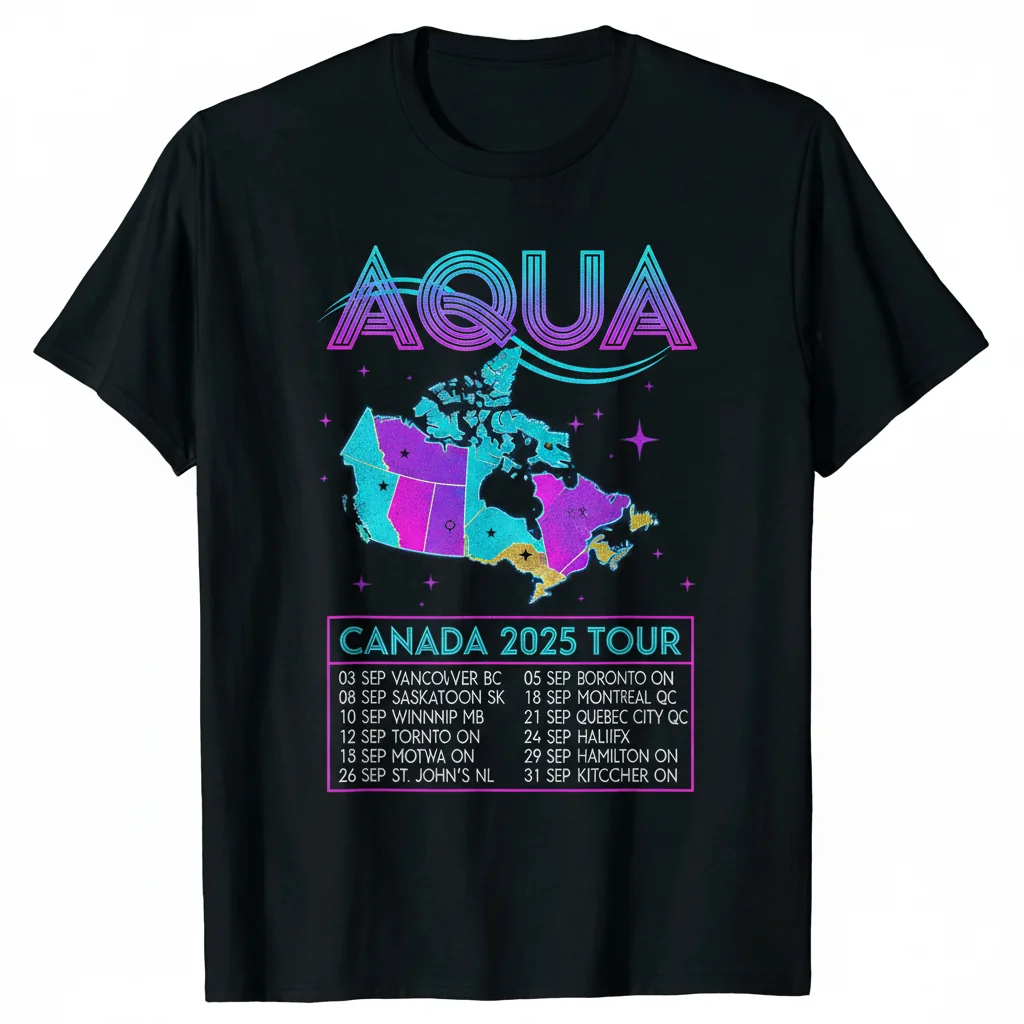 Aqua Canada 2025 Tour Cities & Dates T-Shirt - Official Concert Merch