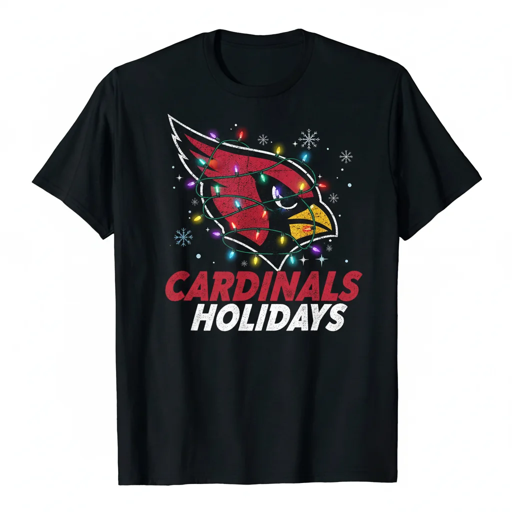 Arizona Cardinals Holiday Lights Christmas T-Shirt - Official NFL Primary Logo Tee