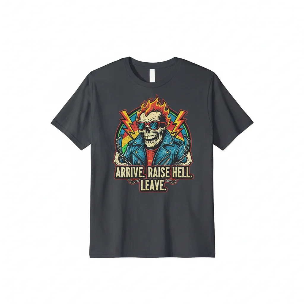 Durable "Arrive. Raise Hell. Leave." Premium Eco-Tee – Fade-Resistant & Perfect Fit