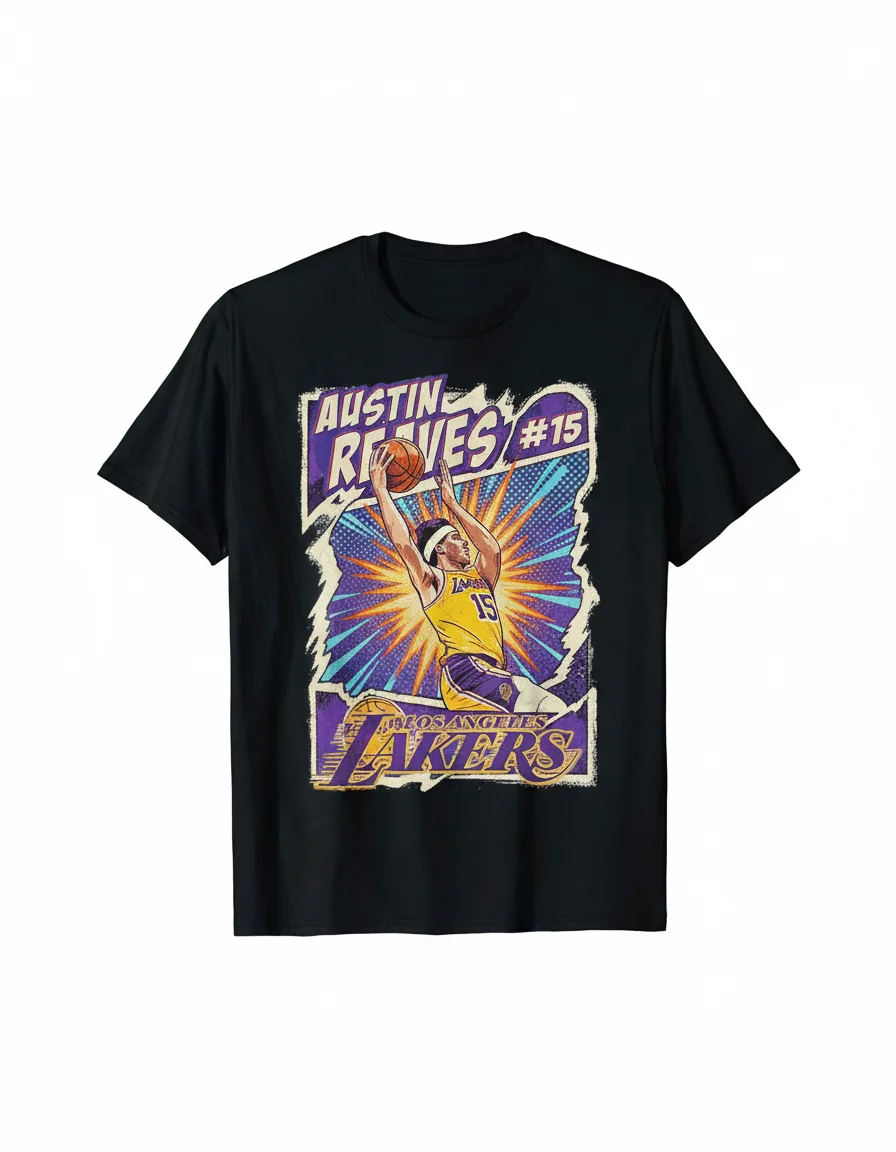 Austin Reaves #15 Los Angeles Lakers Comic Graphic T-Shirt | Basketball Fan Apparel