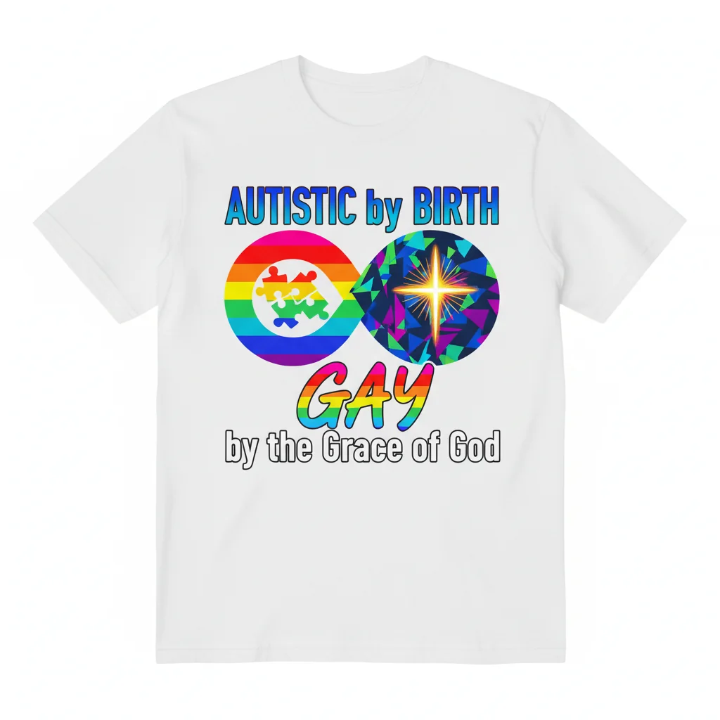 Autistic by Birth Gay by the Grace of God T-Shirt - Premium Cotton Tee