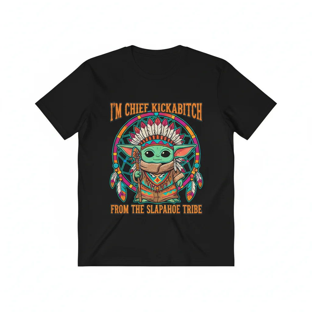 Baby Yoda Native American Chief Kickabitch Slapahoe Tribe Graphic Tee Shirt