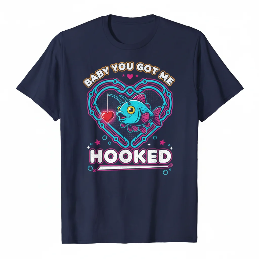 Baby You Got Me Hooked Heart Valentine's Day T-Shirt - Premium Cotton Tee