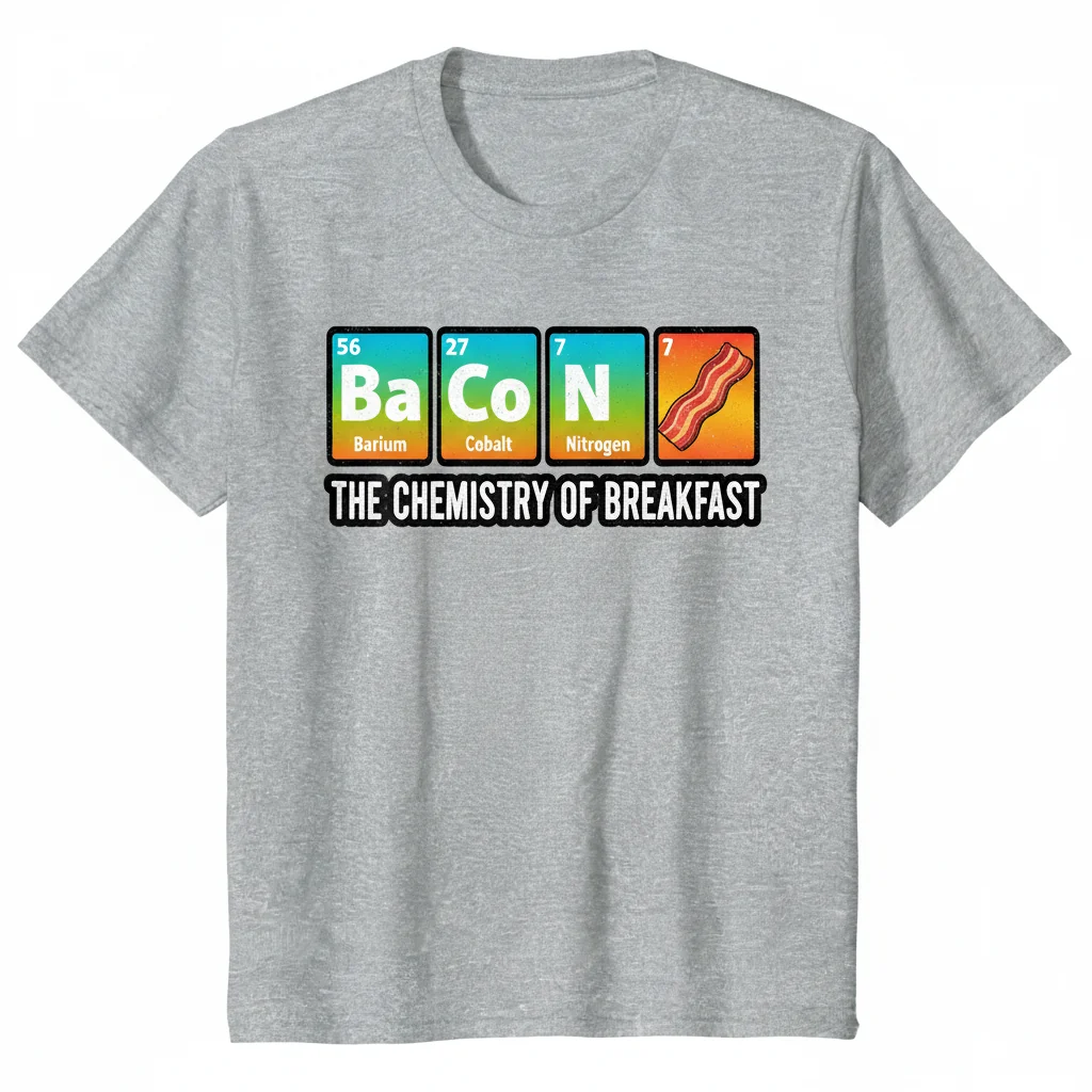 Bacon Spelled with Periodic Table Elements T-Shirt – Science Pun Essential Tee