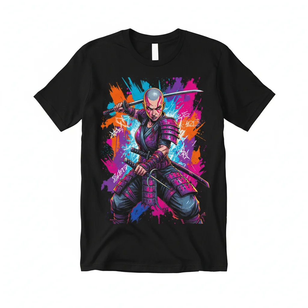 Camiseta Esencial "Samurái Calva Valiente: Arte de Batalla Ninja Femenina"