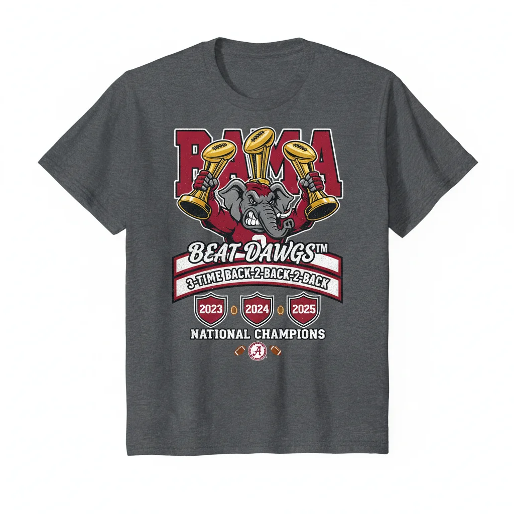 Alabama Crimson Tide 'Bama Beat The Dawgs' 2025 NCAA 3-Time Champions T-Shirt