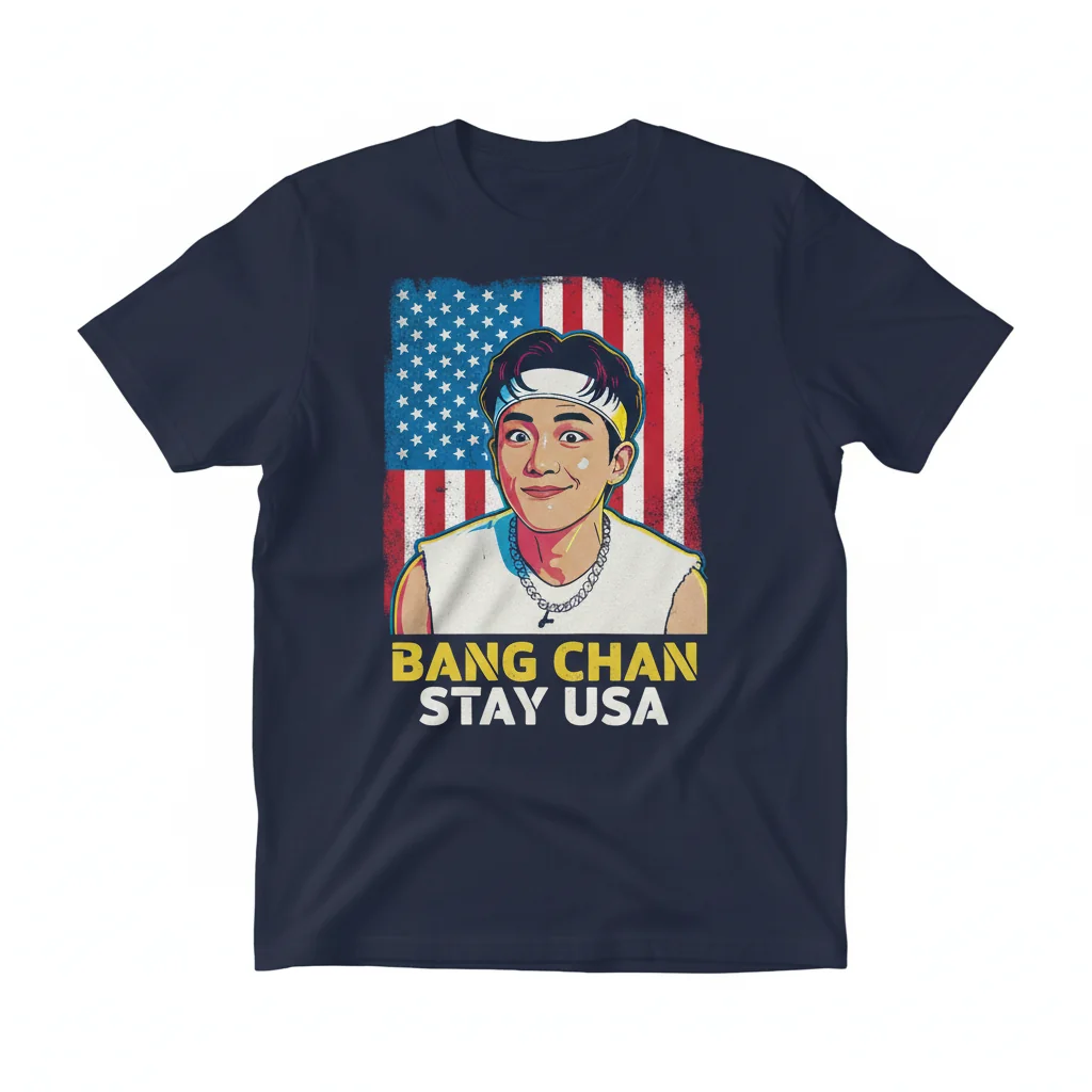 Bang Chan Stray Kids Meme American Flag T-Shirt - K-Pop Fan Apparel