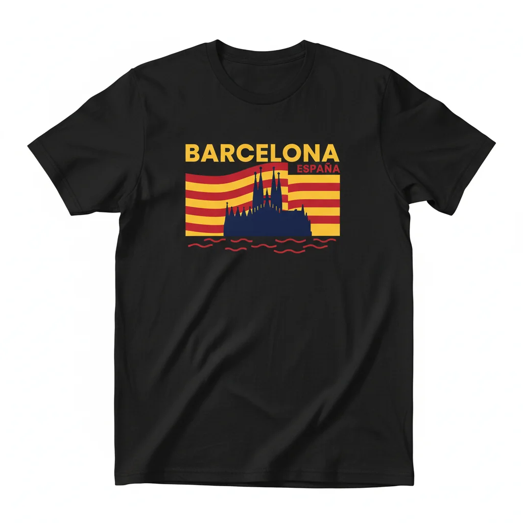 Camiseta Premium Bandera de Barcelona España - Duradera & Cómoda