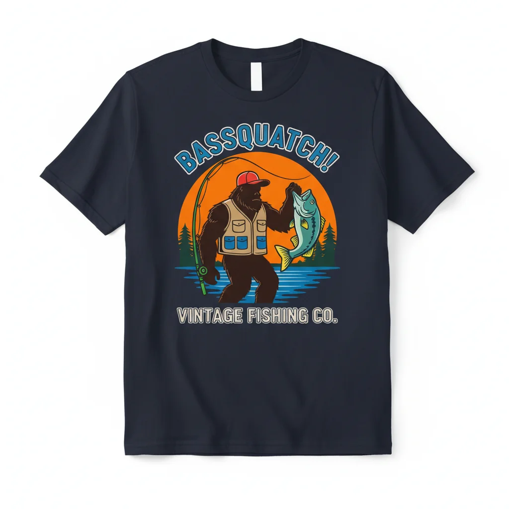 Bassquatch Vintage Fishing Bigfoot T-Shirt - Durable, Vibrant & Perfect Fit