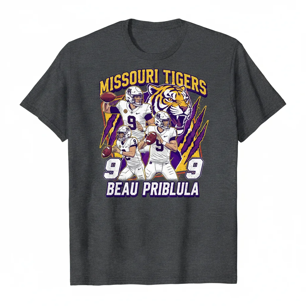 Beau Pribula Missouri Tigers Collage Shirt | Durable, Pre-Shrunk & Fade-Resistant