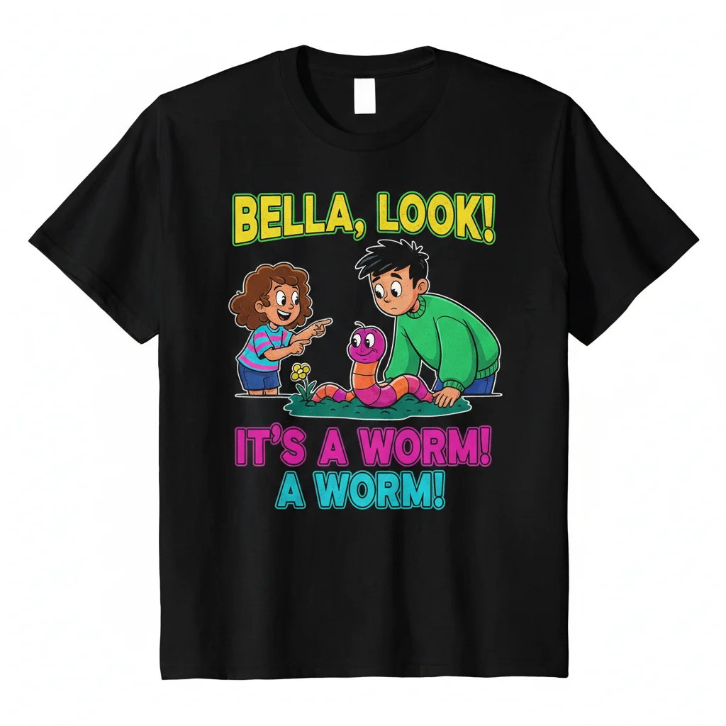 Home 6 Bella Look It's a Worm! Graphic T-Shirt – Essential Cotton Tee for Kids & Adults