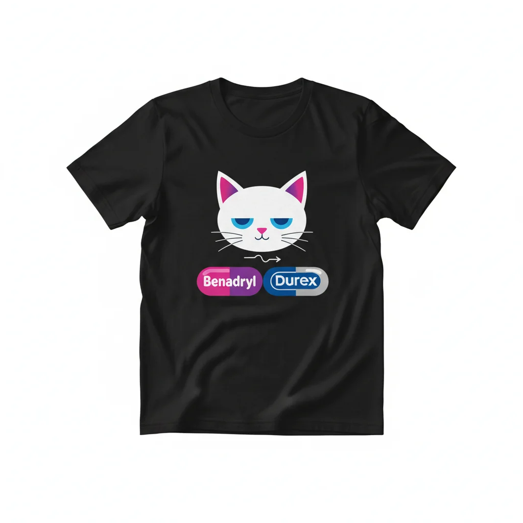 Benadryl Durex Meme Cat T-Shirt | Funny Internet Culture Tee