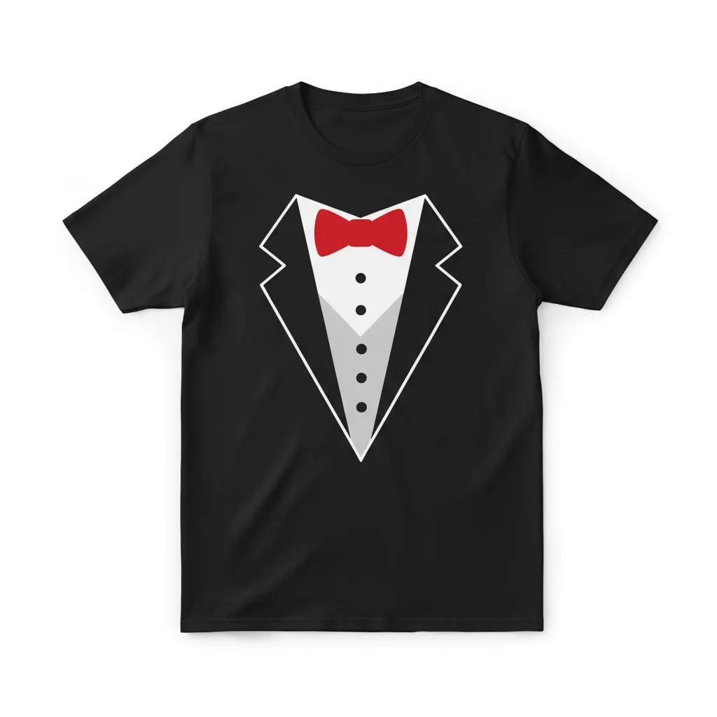 The Dapper Dreamer: Black Tuxedo & Red Bowtie Graphic Tee