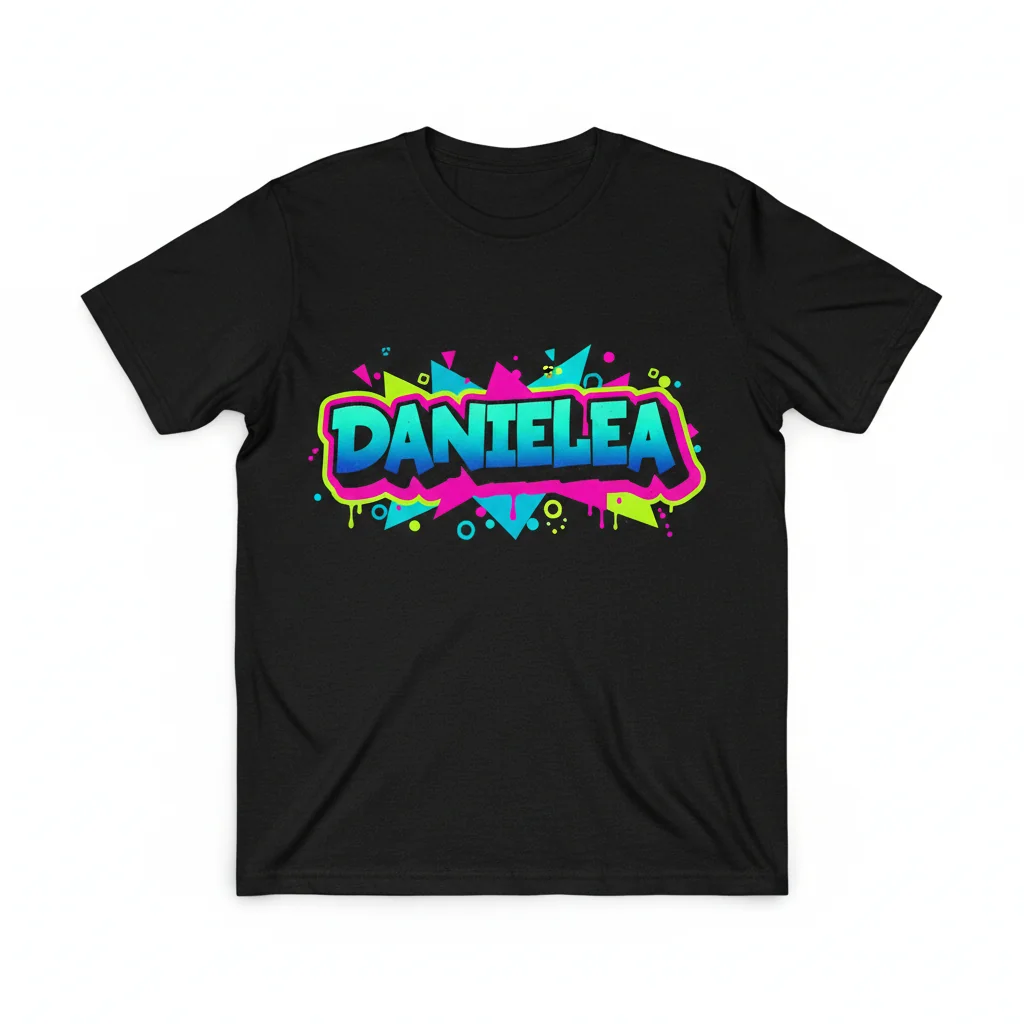 Blue Daniela Graffiti Design Active T-Shirt - Premium Ring-Spun Cotton Tee