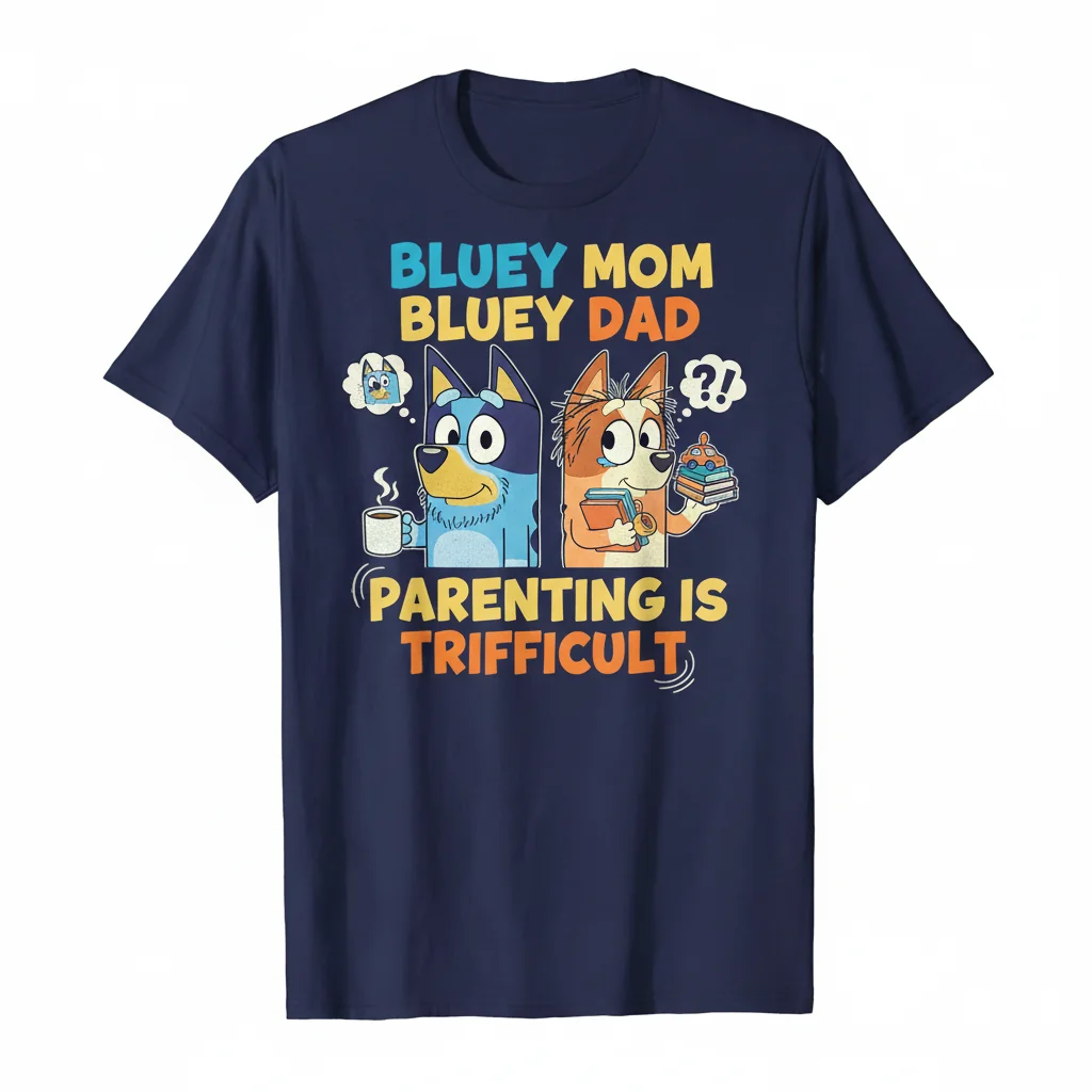 Bluey Mom & Dad 'Parenting Is Trifficult' T-Shirt – Funny Bluey Family Tee