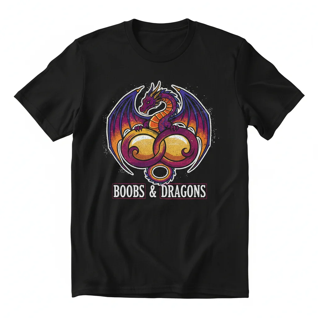 Boobs and Dragons Funny Fantasy RPG Essential T-Shirt – Premium Cotton Tee