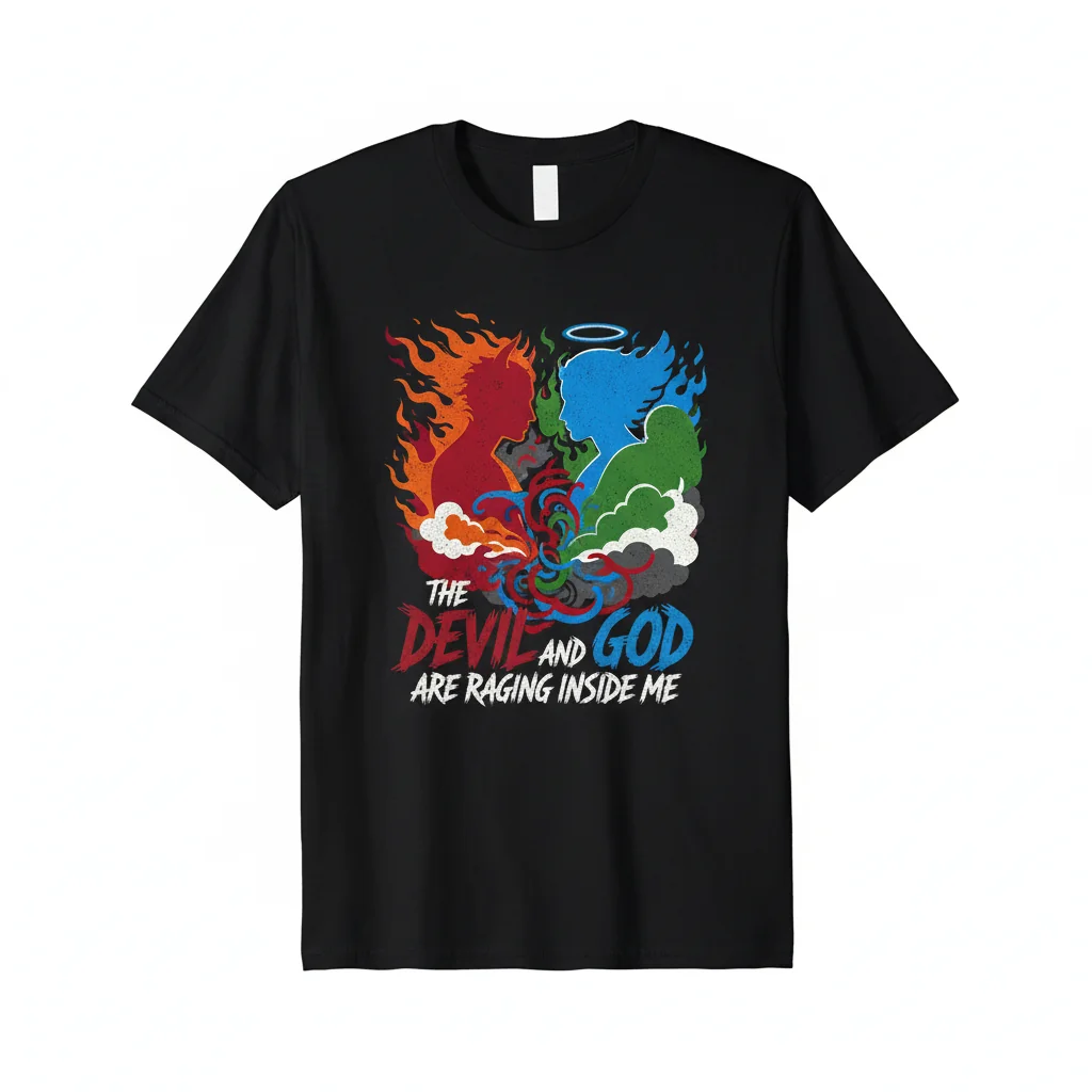 Brand New The Devil and God Are Raging Inside Me T-Shirt – Premium Cotton, Retail Fit