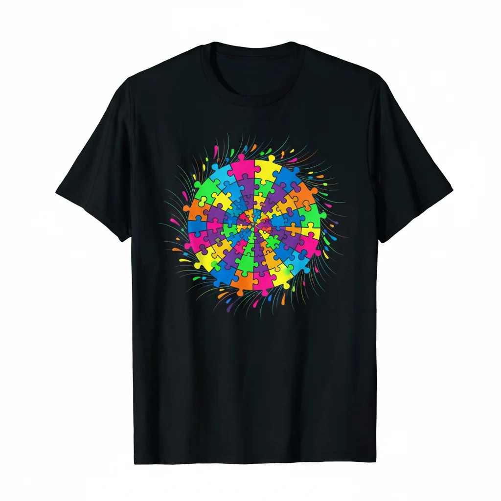 Bright Colors Puzzle Pieces T-Shirt - Essential Soft Cotton Tee for Men & Women