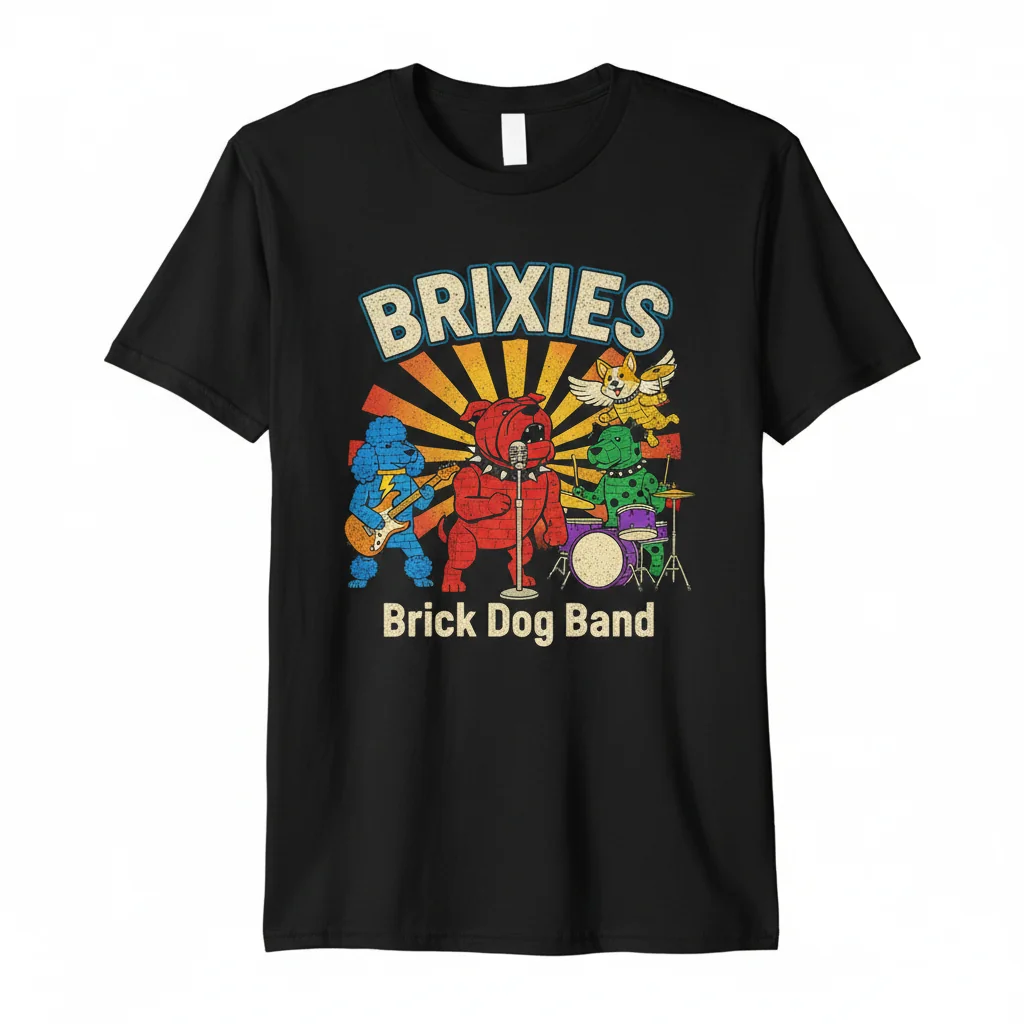 Brixies T-Shirt: Funny LEGO Dog Band Parody, Retro Style, Brick Dog Tee, Music Humor Gift