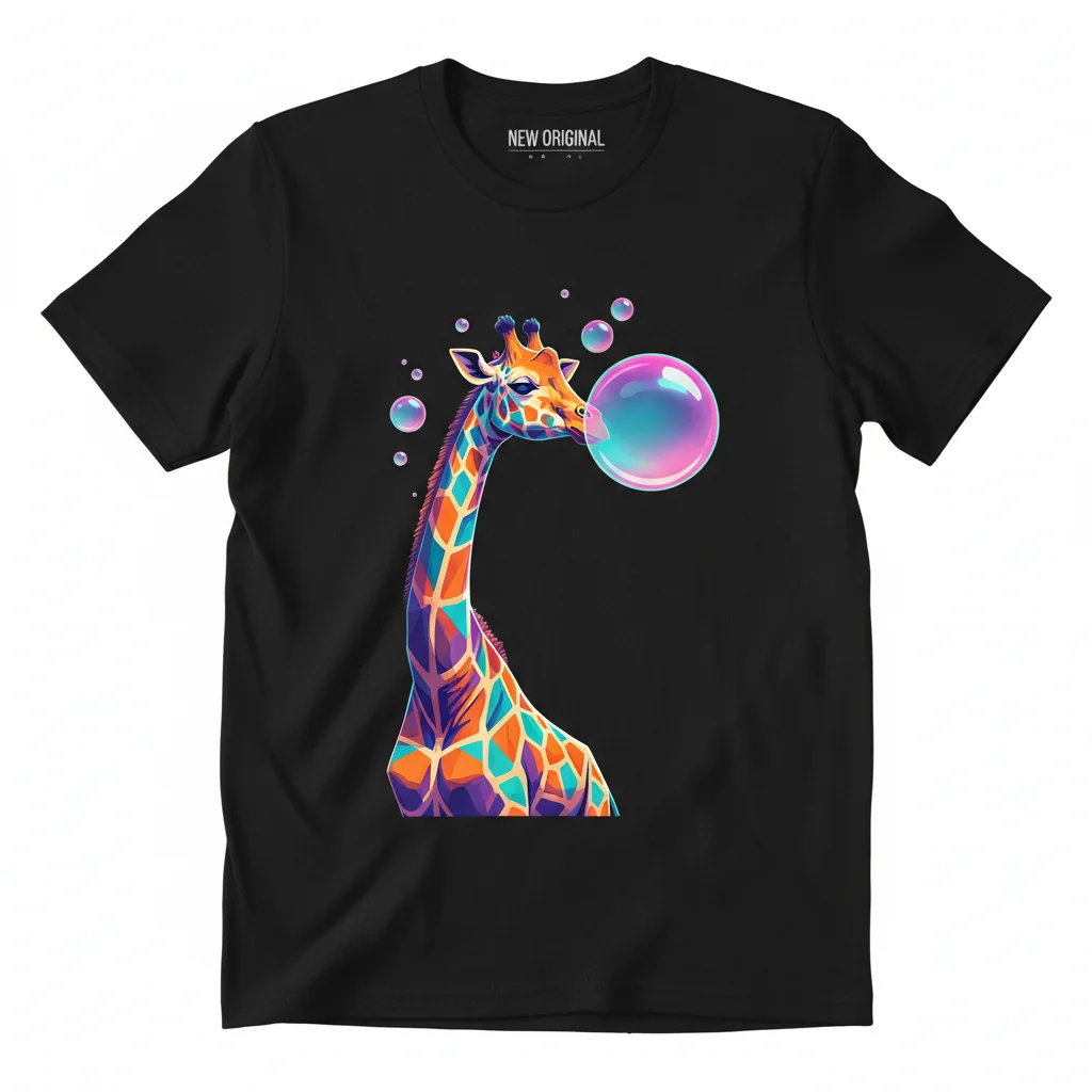 Bubble Gum Giraffe T-Shirt - Blowing Bubble Graphic Tee for Men & Women