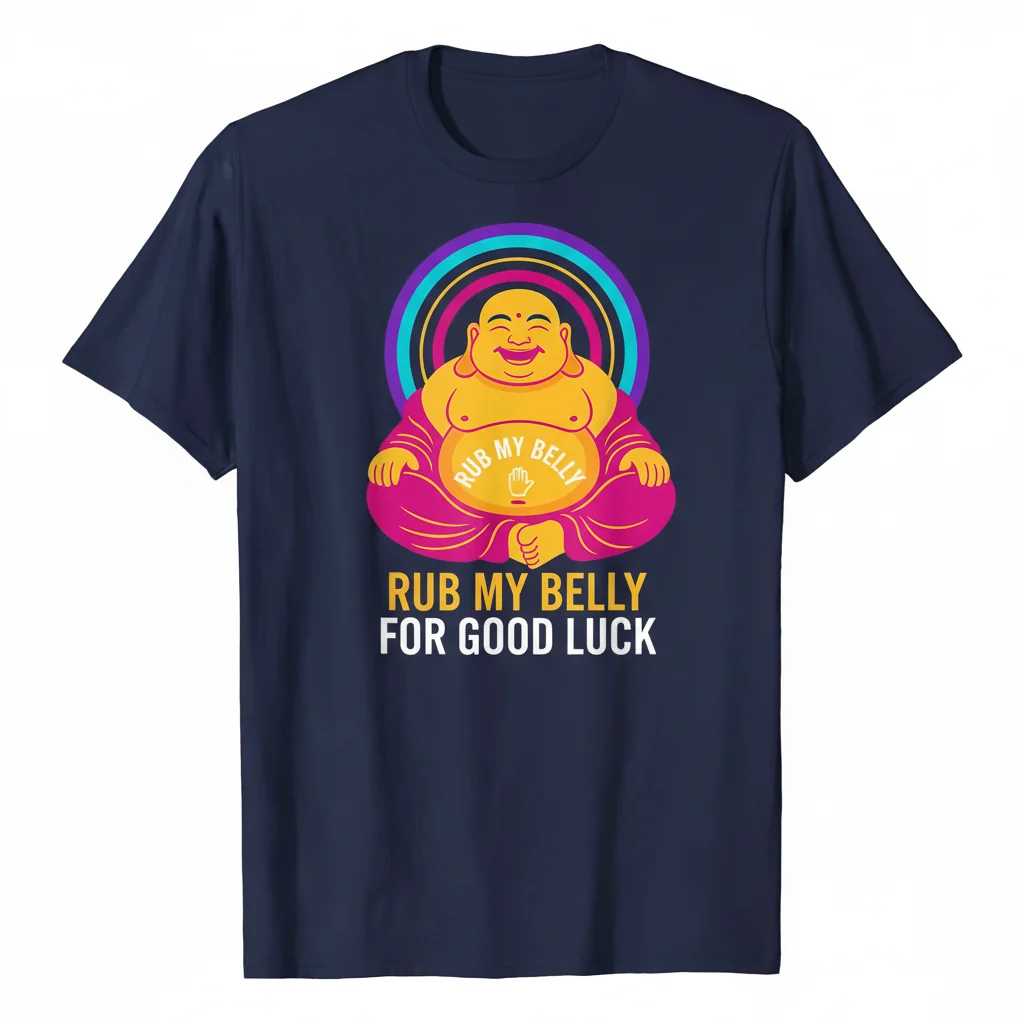 Buddha Rub My Belly For Good Luck T-Shirt - Ultra-Durable & Fade-Resistant